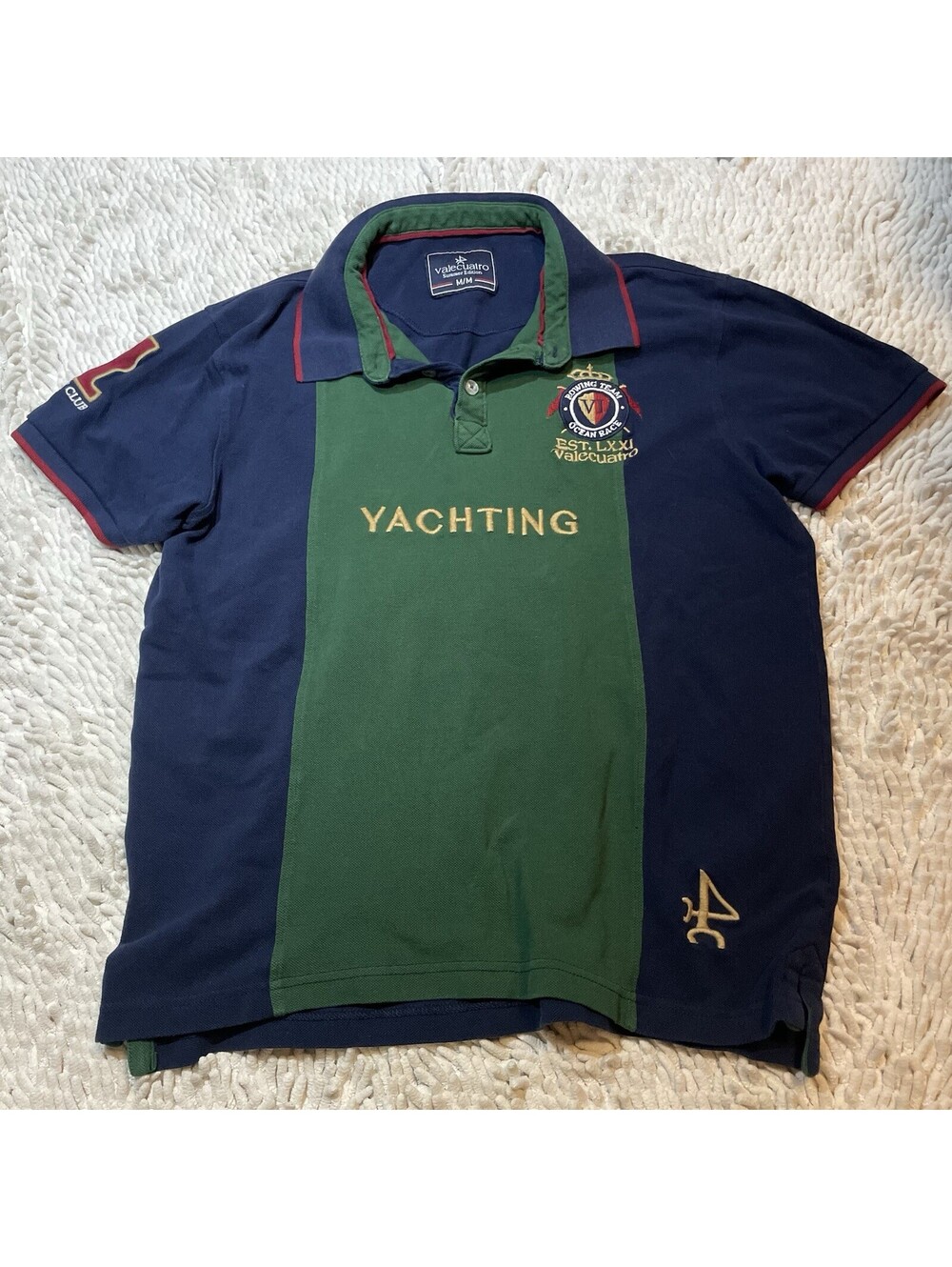 Valecuatro Polo Shirt Color Block Yachting Blue Green Cotton M Embroidered